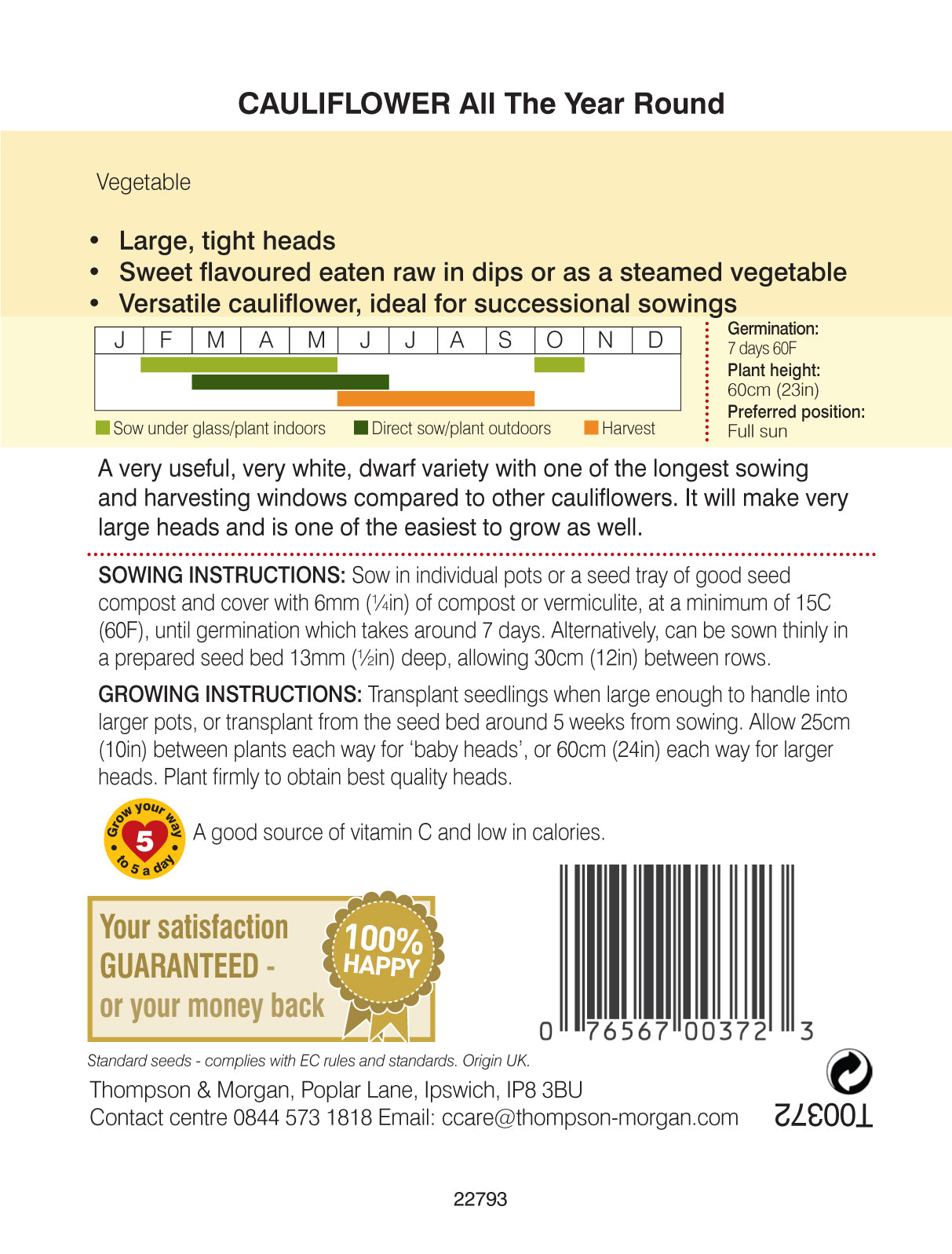 Thompson & Morgan - Cauliflower All The Year Round Seeds