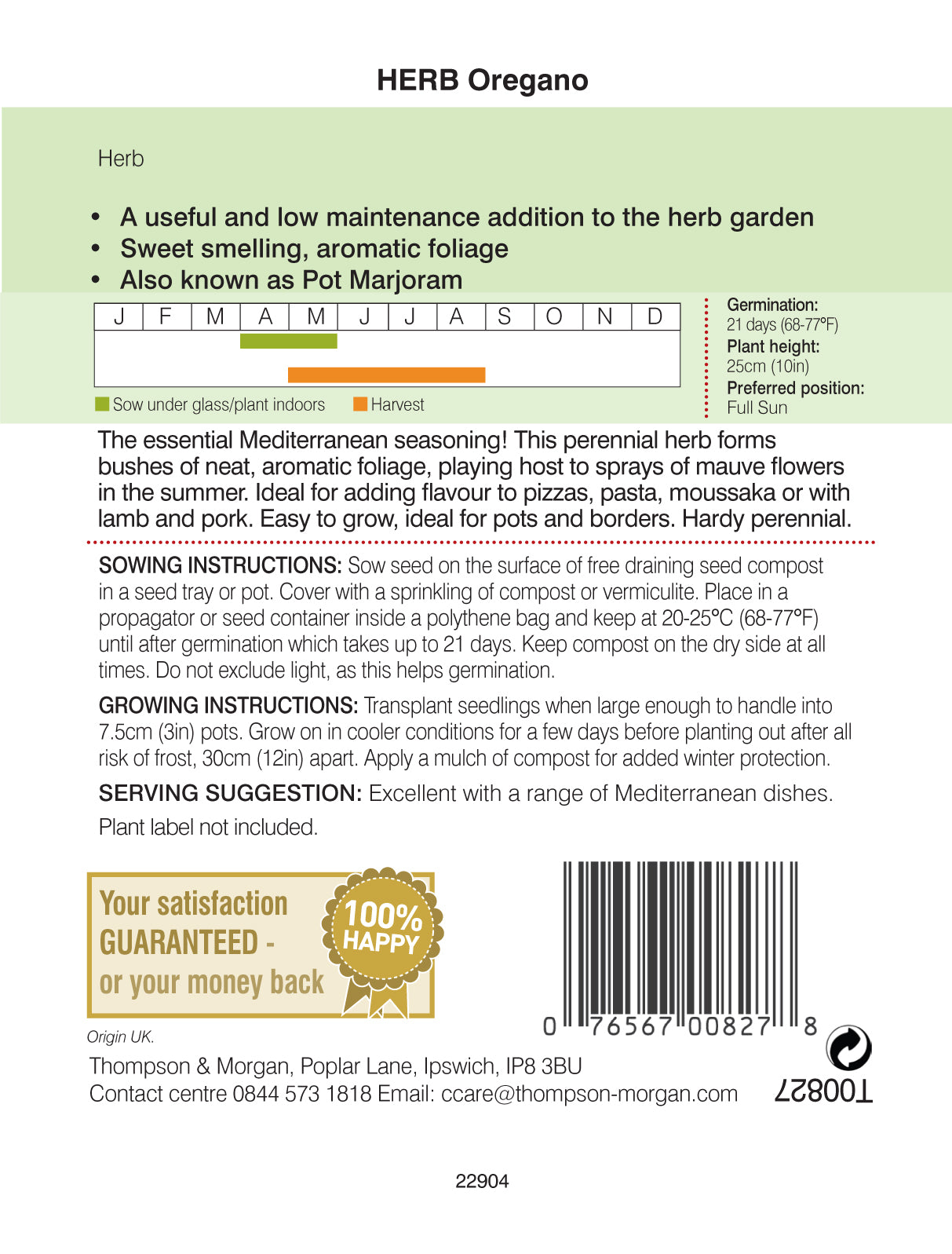 Thompson & Morgan - Herb Oregano Seeds