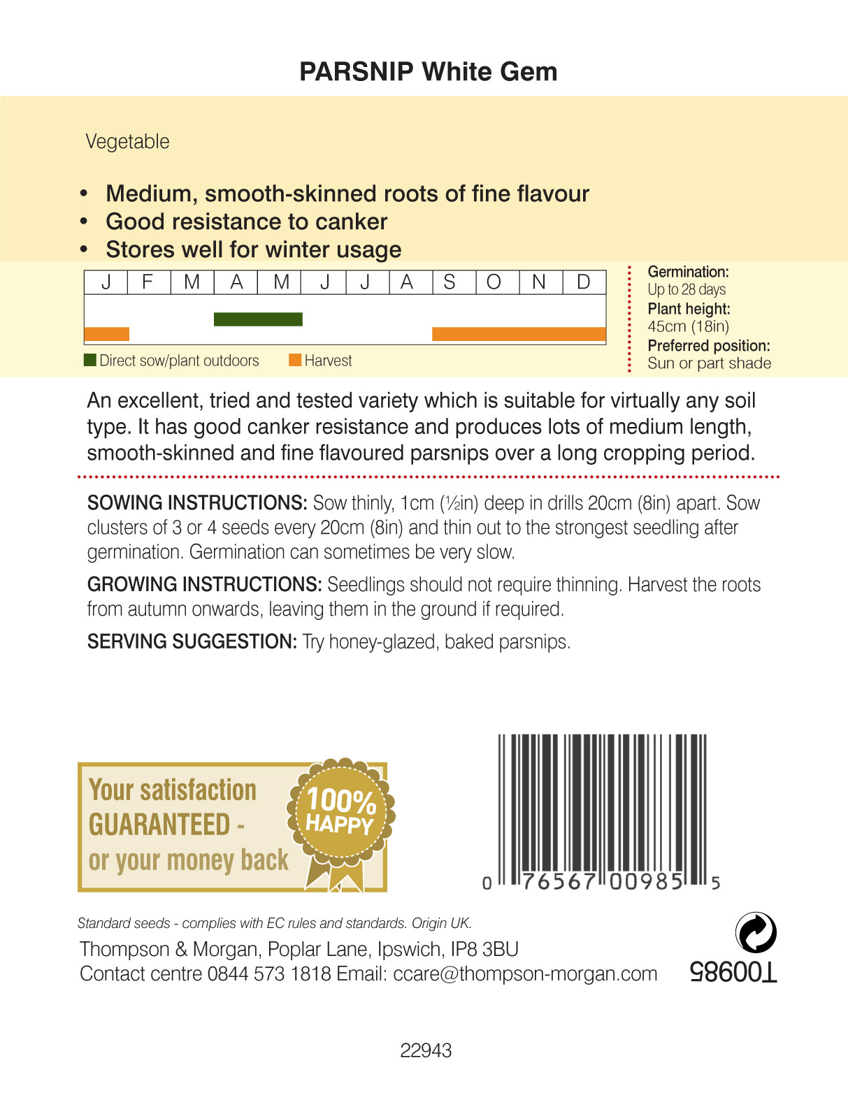 Thompson & Morgan - Parsnip White Gem Seeds