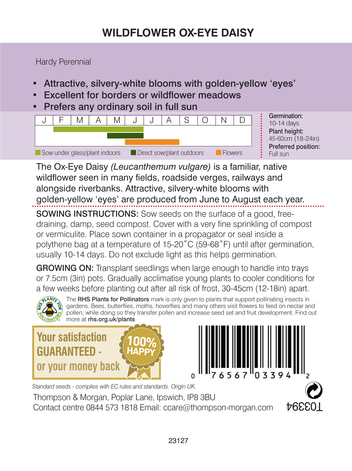 Thompson & Morgan - Wild Flower Ox-Eye Daisy Seeds