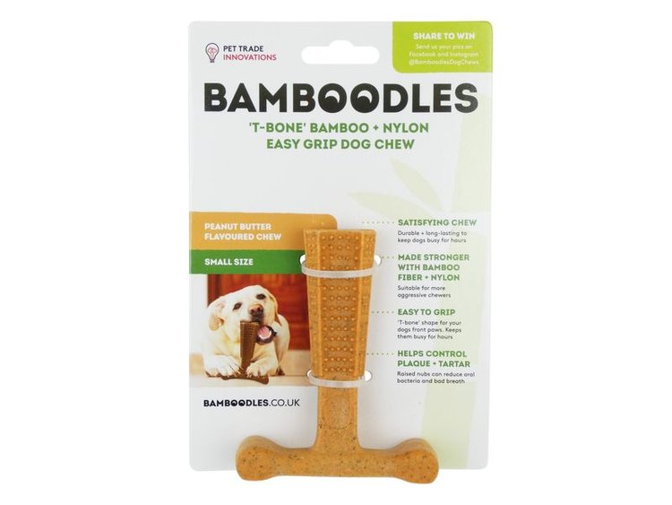 Bamboodles T-Bone Chew Toy Small Peanut Butter 4"