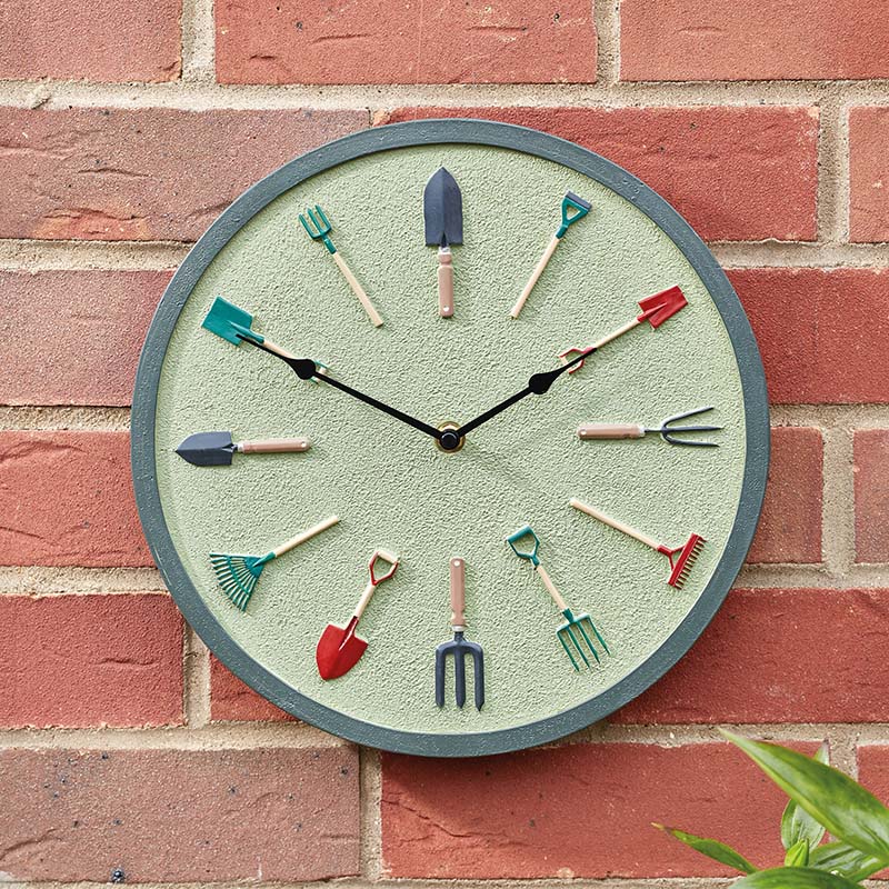 Outside In Garden Tools Wall Clock Sage