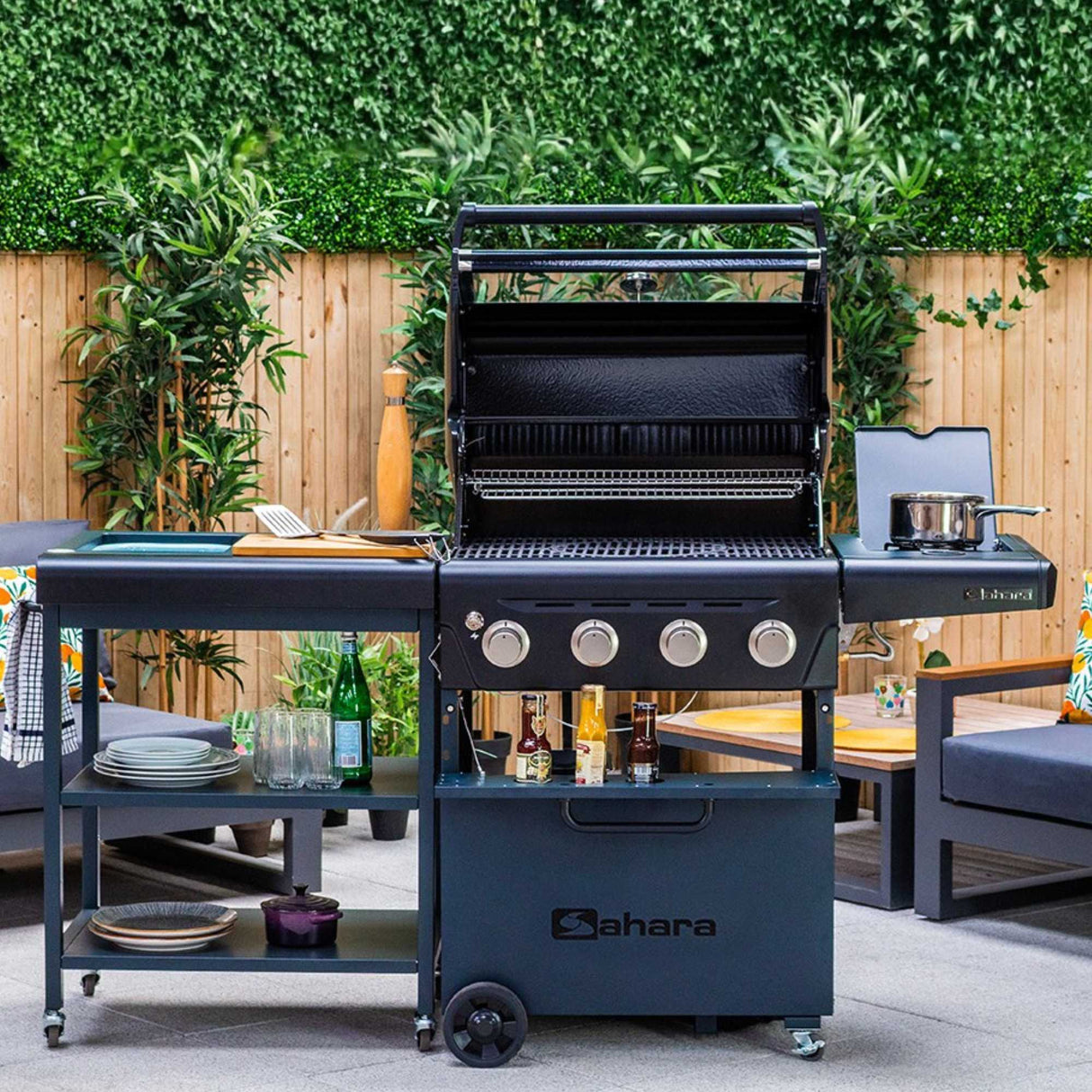 Sahara X475 4 Burner Gas BBQ With Trolley - Smokey Teal