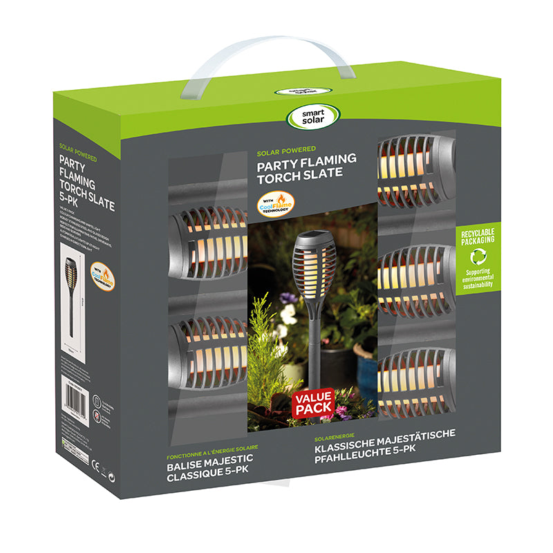 Smart Solar Party Flaming Torch Slate 5 pack