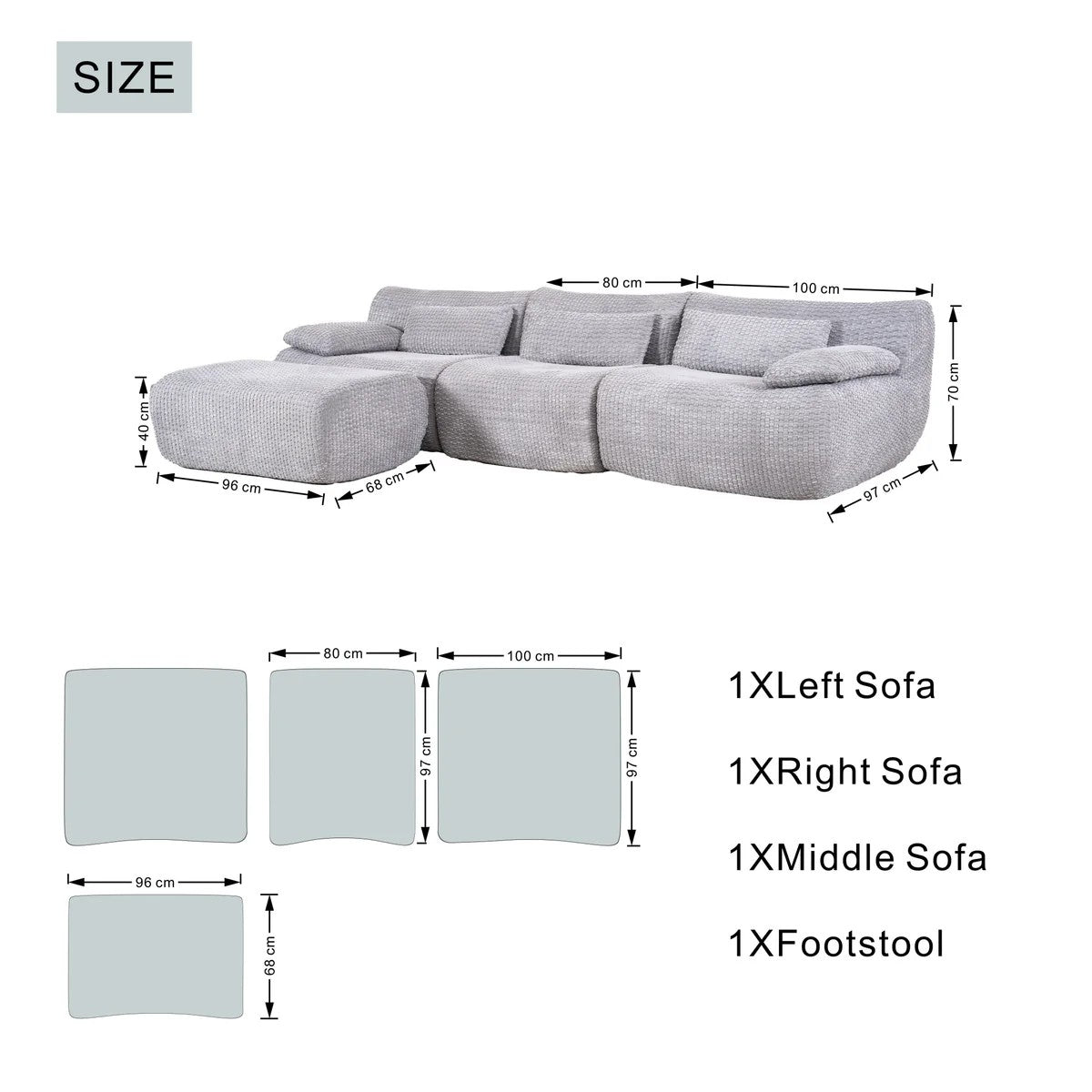 Softy Modular Compression Sofa Set Chaise Combi