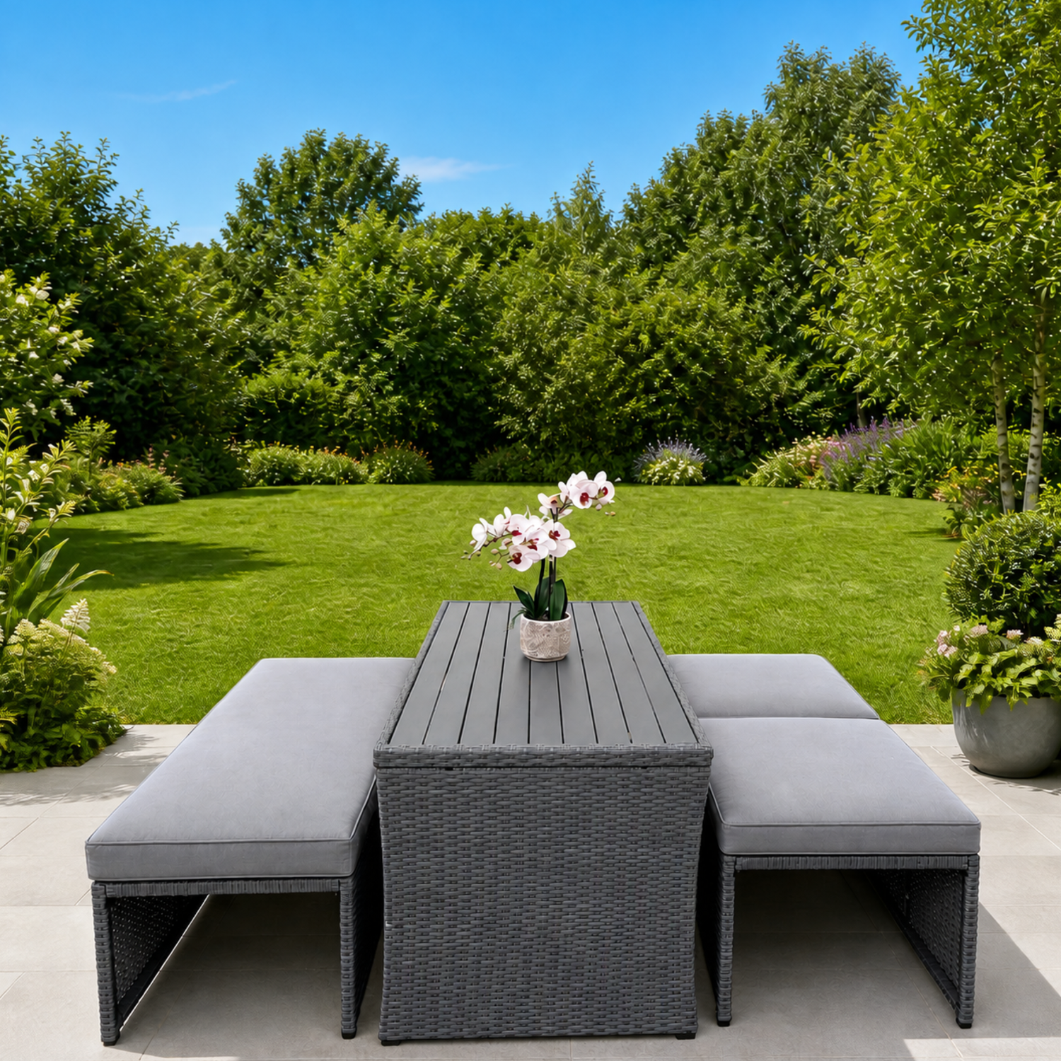 Zen 4 Piece Two Function Outdoor Rattan Sofa & Dining Set