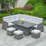 Aluminium Corner Sofa Set With Adjustable Table