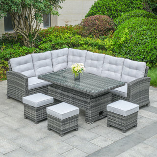 Aluminium Corner Sofa Set With Adjustable Table