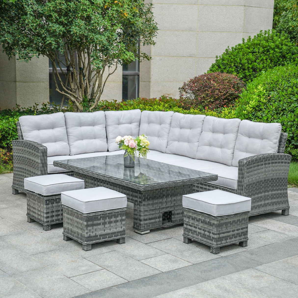 Aluminium Corner Sofa Set With Adjustable Table