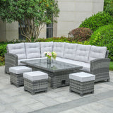 Aluminium Corner Sofa Set With Adjustable Table