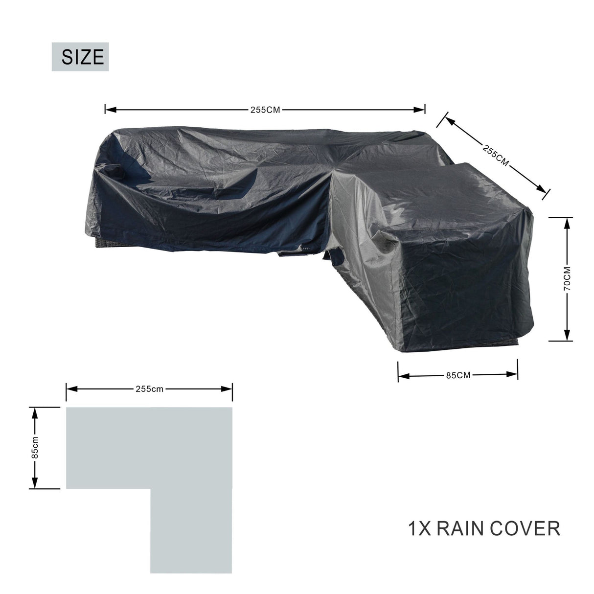 L Shaped Corner Patio Set Cover - Large - 255cm X 85cm