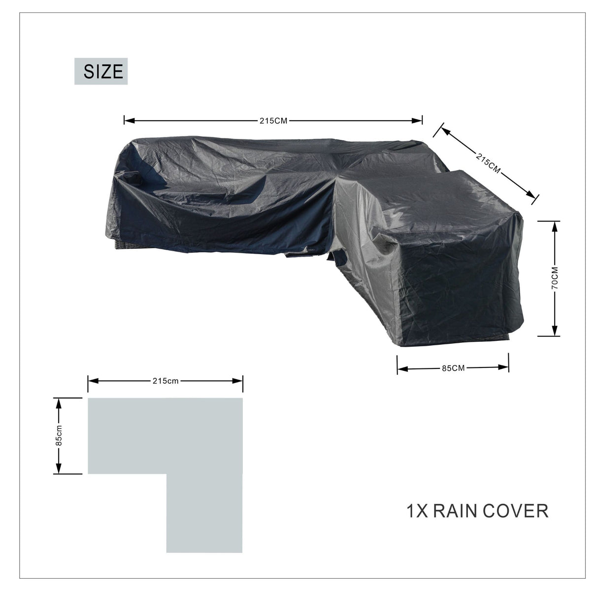 L Shaped Corner Patio Set Cover - Medium - 215cm X 85cm
