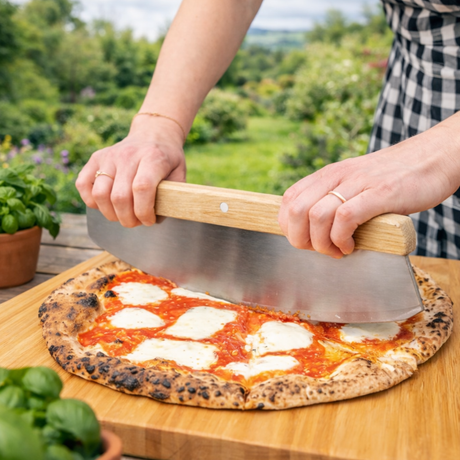 long pizza cutter in Irish garden