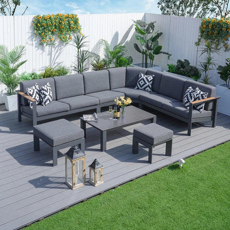 Arve 5 Seater Modular Aluminium Outdoor Corner Sofa Set With Coffee Table