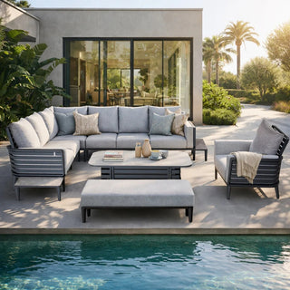 Aurel 9 Seater Aluminium Modular L Shaped Outdoor Corner Sofa Set