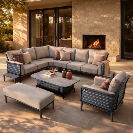 Aurel 9 Seater Aluminium Modular L Shaped Outdoor Corner Sofa Set