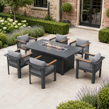 Talara 7 Piece Outdoor Dining Fire pit Set