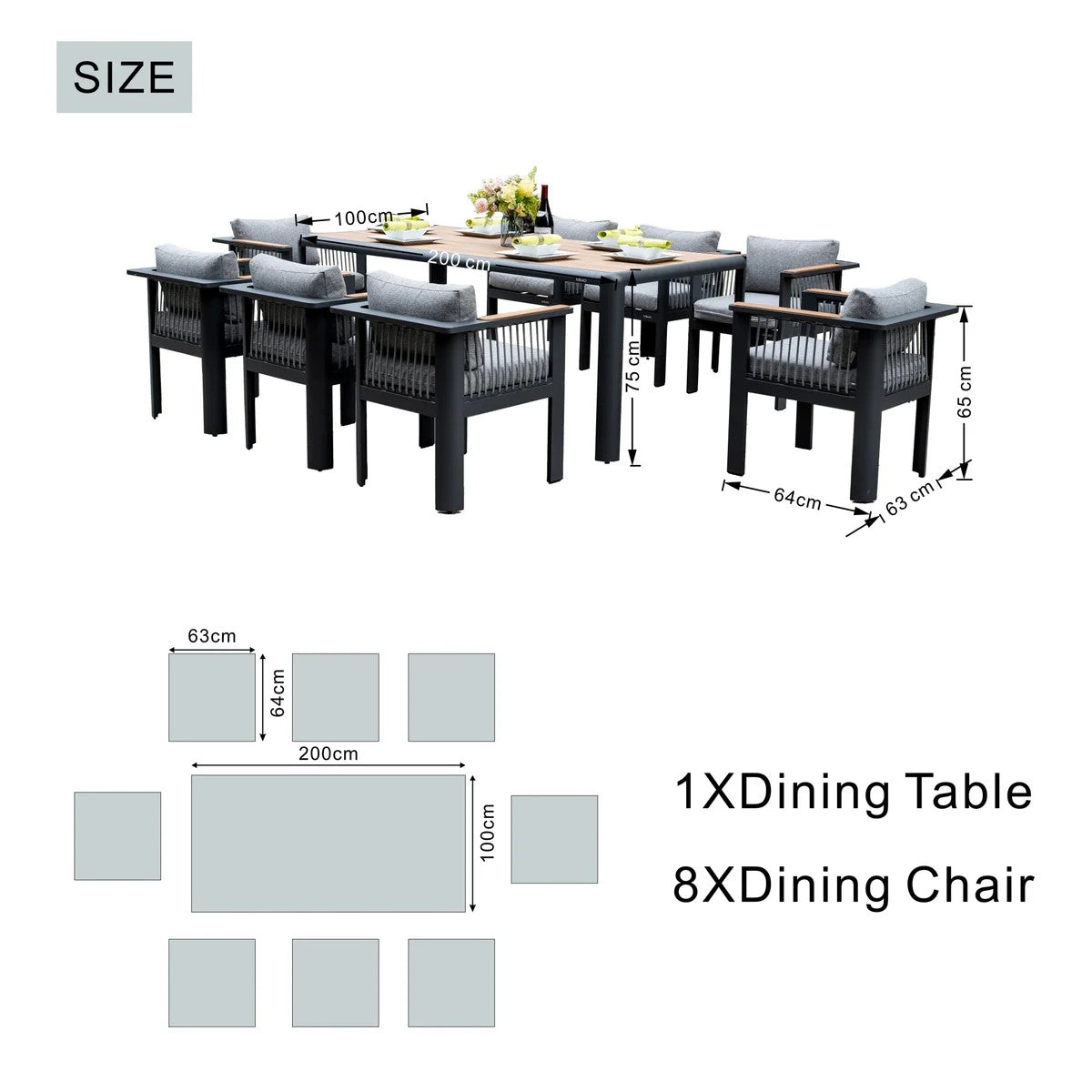 Mimo Talara 8 Seater Aluminium Outdoor dining Set
