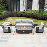 Varel 4 Piece 3 seater Sofa Set Lyrin Fire Pit Table