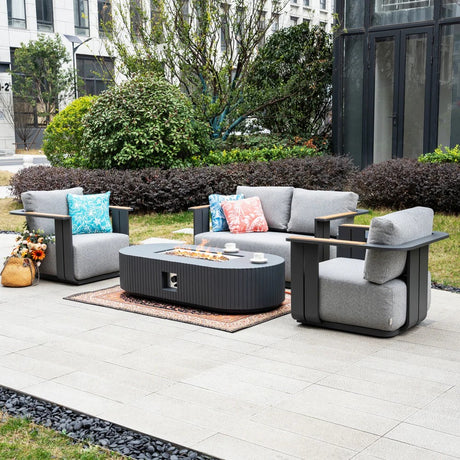 Varel 4 Piece 2 Seater Sofa Set Lyrin Fire Pit Table