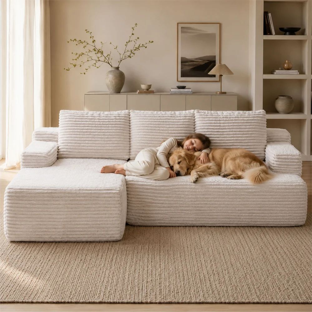 Softly Compressed Modular Sofa with Right Chaise