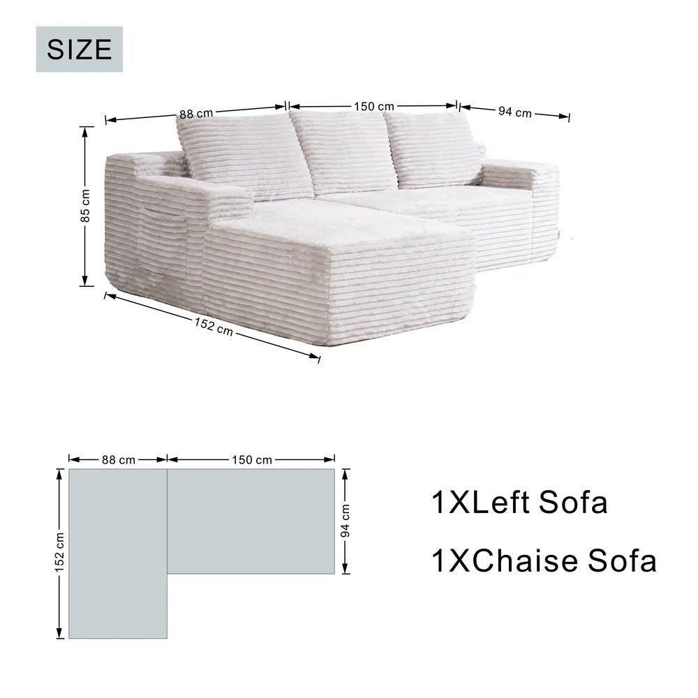 Softly Compressed Modular Sofa with Right Chaise