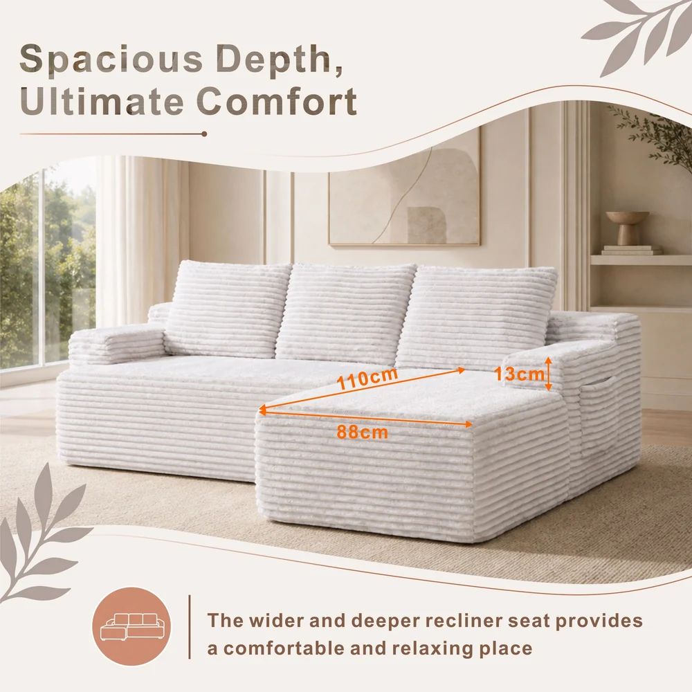 Softly Compressed Modular Sofa with Right Chaise