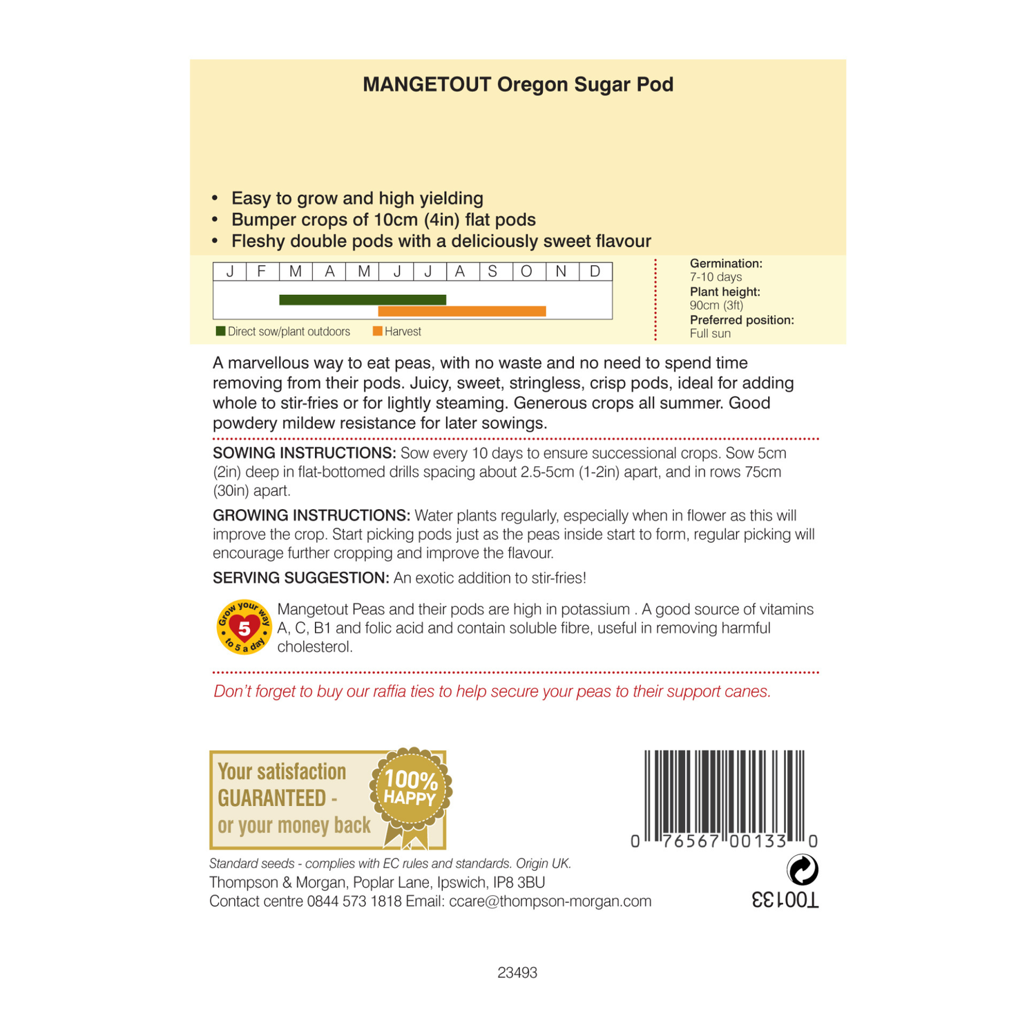 Thompson & Morgan - Mangetout Oregon Sugar Pod Seeds