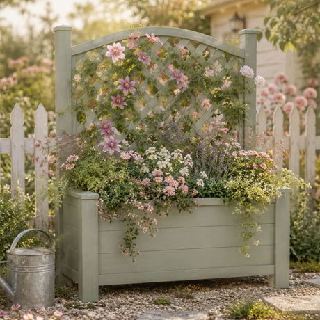 Winawood Large Rectangular Planter with Trellis - Duck egg green