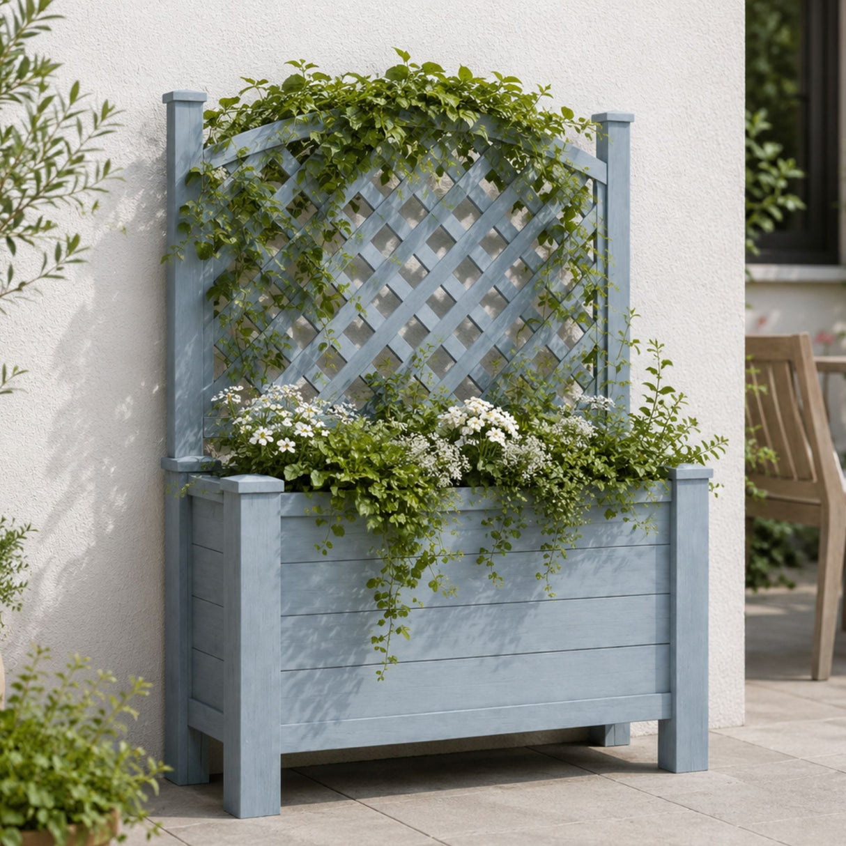 Winawood Large Rectangular Planter with Trellis Powder Blue