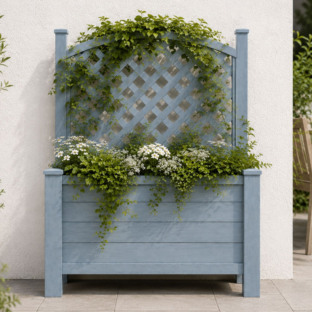 Winawood Large Rectangular Planter with Trellis Powder Blue