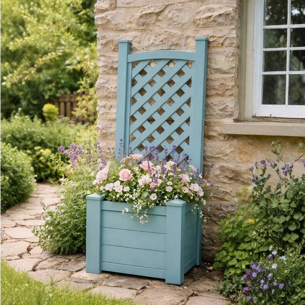 Winawood Square Planter with Trellis - Powder Blue