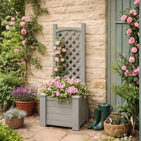 Winawood Square Planter with Trellis - Stone Grey